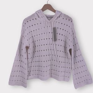 One Grey Day Loose Knit Perforated White  Hoodie Sweater S